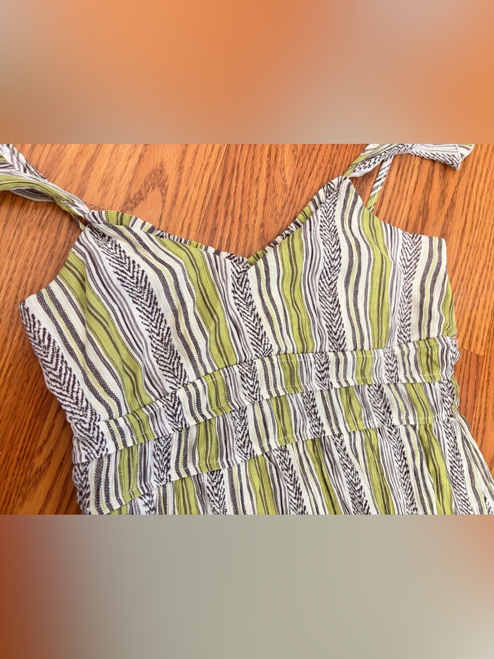 Max+Ash Striped Maxi Dress in Green and White with Ruffle Straps - Picture 4 of 12